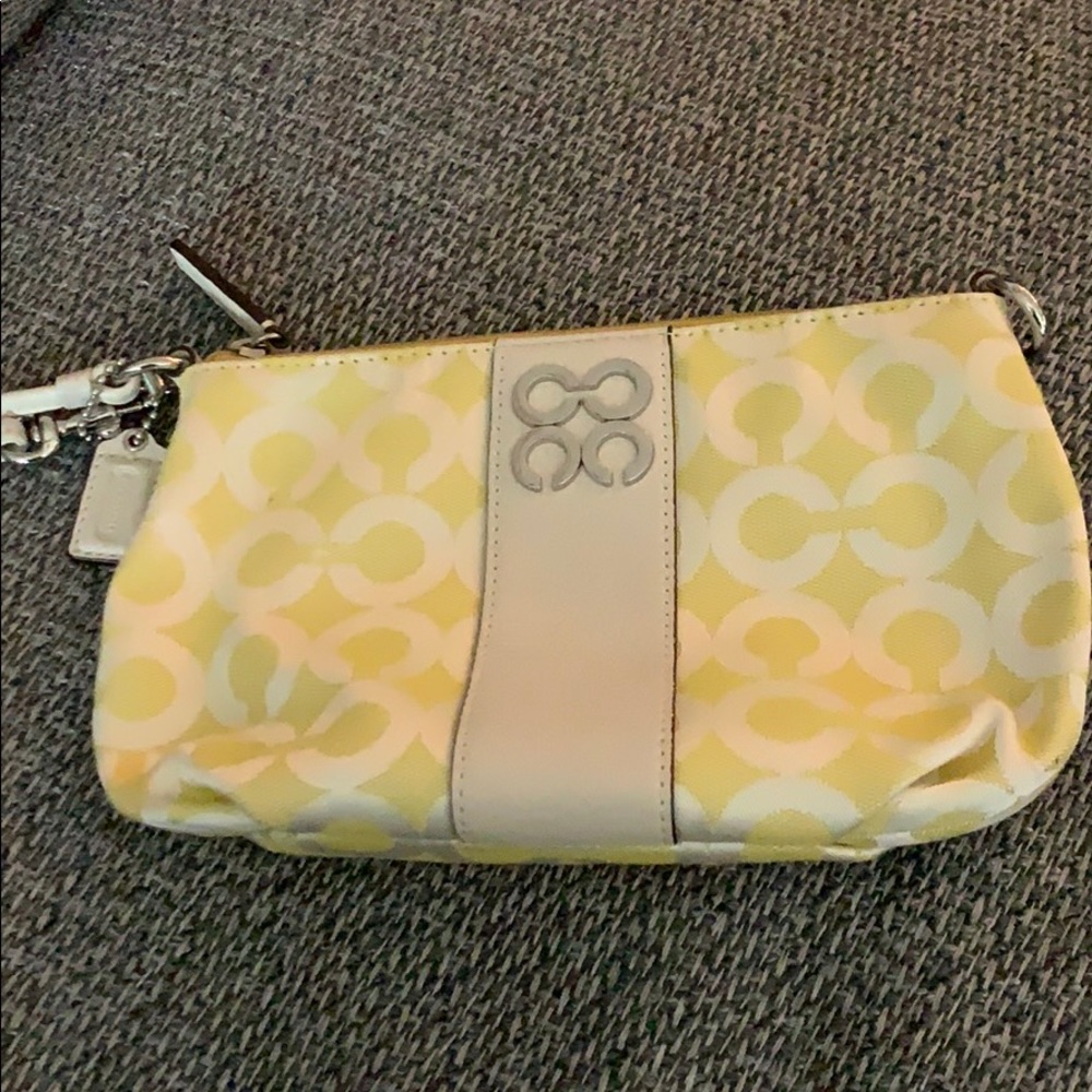 Coach yellow/white wristlet
